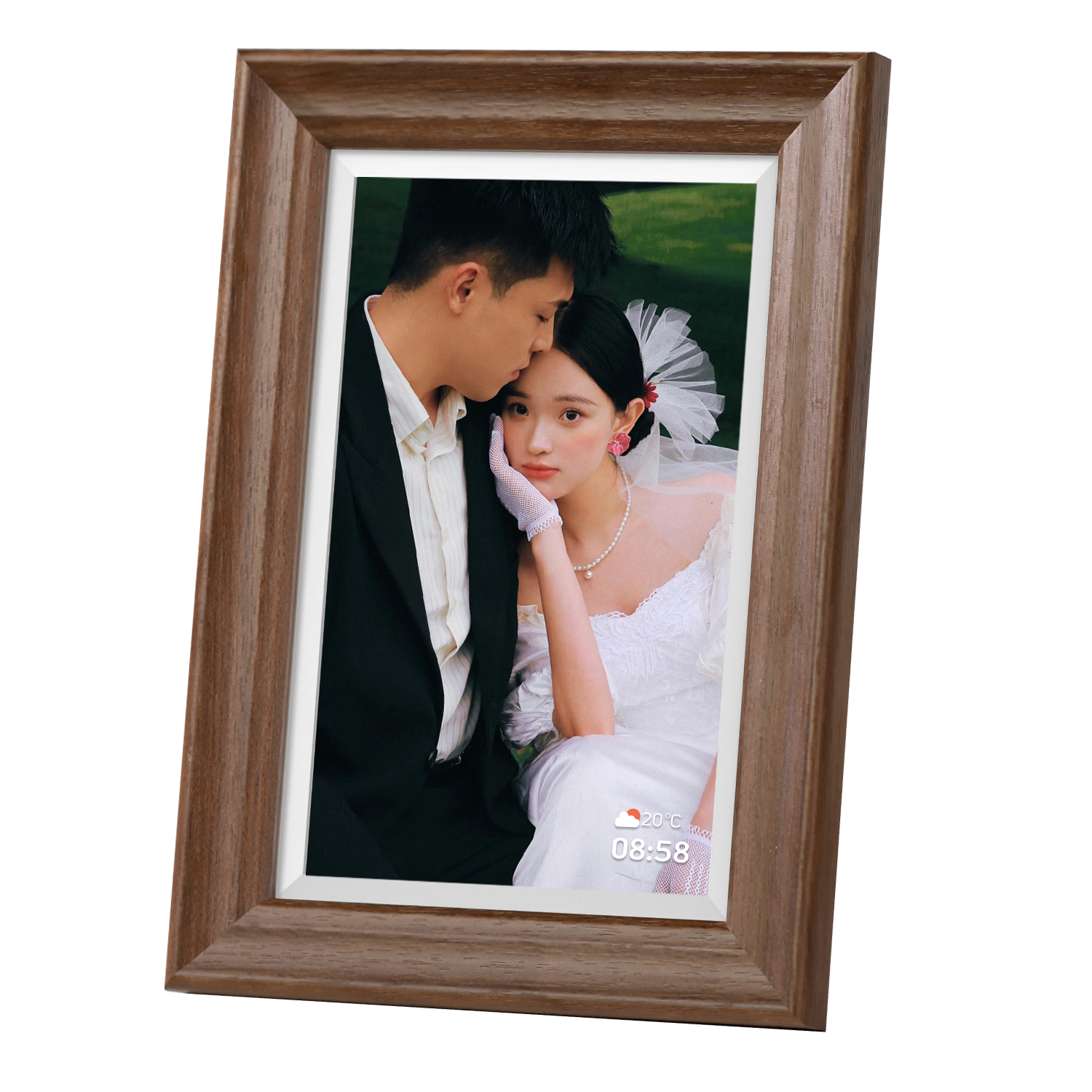Nishi 8-inch Walnut Digital Photo Frame Smart Cloud Album HD Touchscreen Display Player Desktop Picture Frame Housewarming Wedding Engagement Elder Birthday Gift