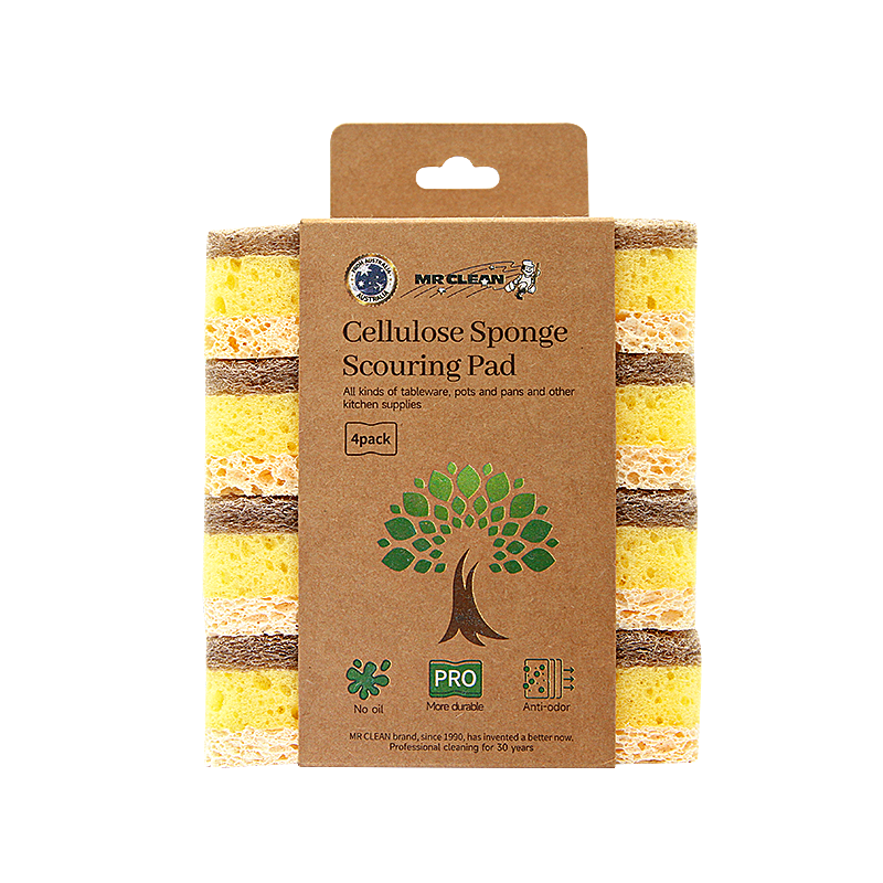 Mr Clean Dishwashing Sponge Wood Pulp Cotton Scrub Pads 4-Pack Kitchen Pot Brush Dishcloth Oil-Resistant