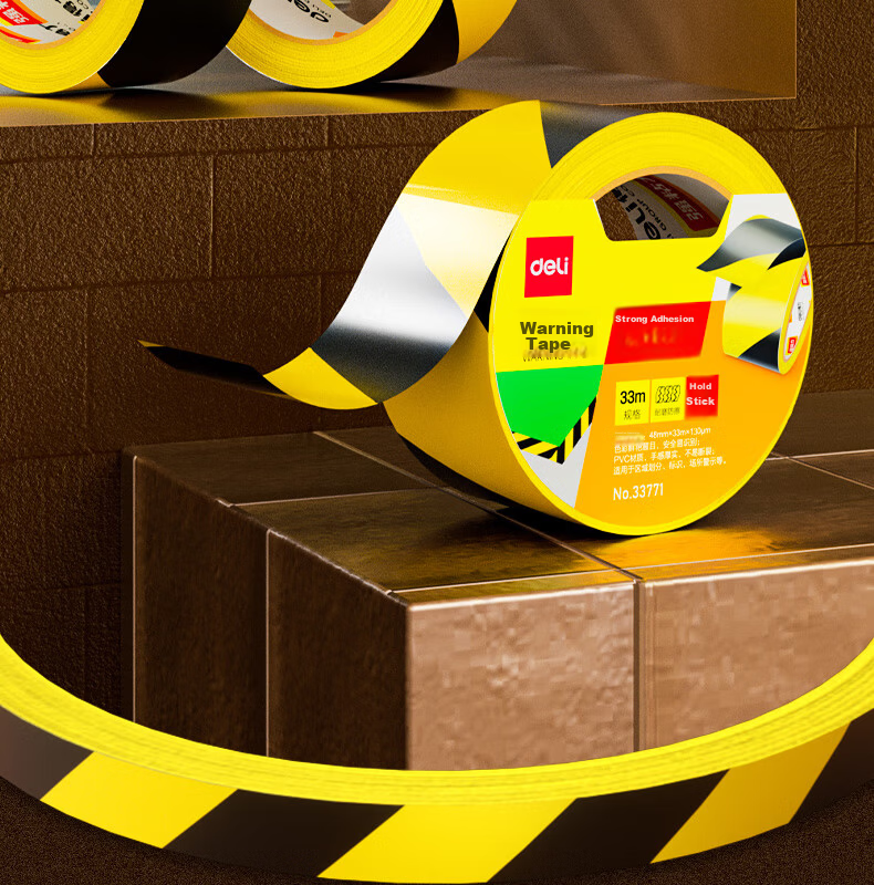 Deli Yellow and Black Safety Warning Tape Typhoon Resistant Tape Caution Line Isolation Zebra Safety Tape Positioning 48mm*33m 1 Roll 33771 2