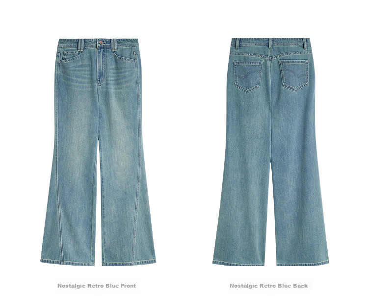 INMAN Vintage Washed Flared Jeans 26 Summer Women's New Commuter Loose Wide-Leg Pants Nostalgic Retro Blue 27 20