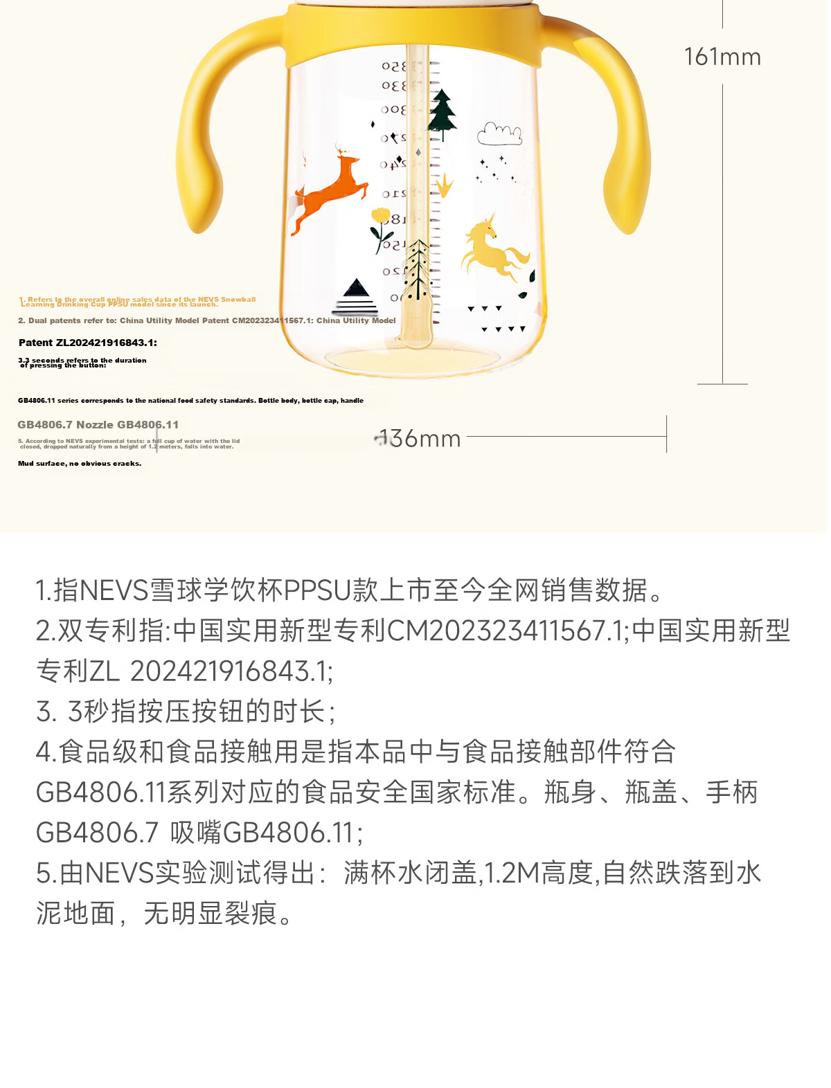 NEVS Baby Straw Cup Infant Training Cup for 6+ Months Children PPSU Water Bottle with Handle 350ml - Mongge Yellow 30