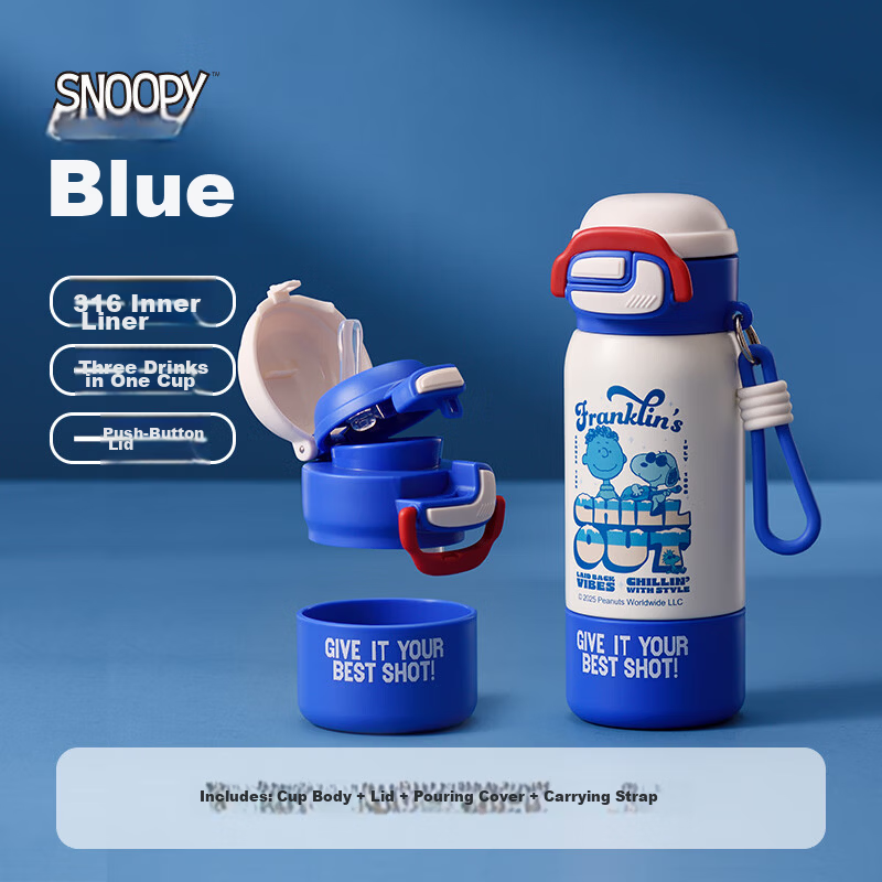 Snoopy Kids Insulated Bottle 316 Stainless Steel High-Quality Large Capacity Straw Water Cup for School Boys and Girls