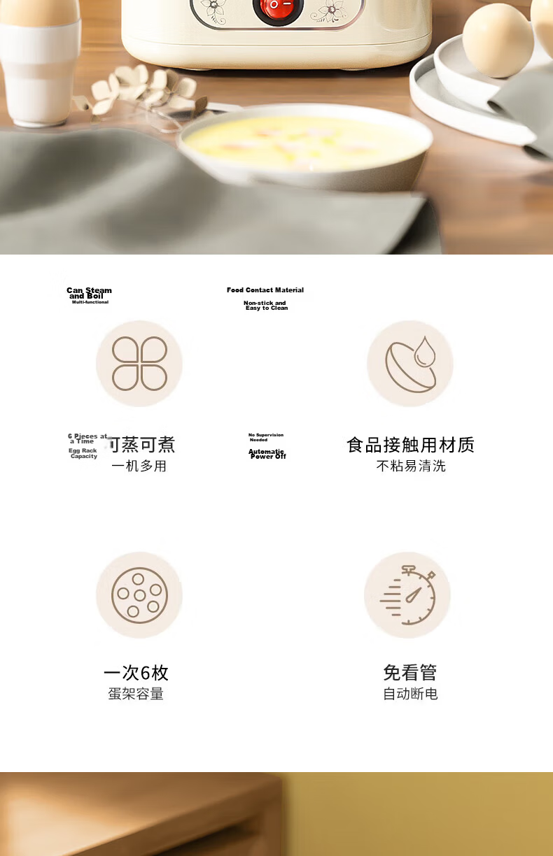 Yangzi Egg Cooker Steamer Single/Double Layer Household High-Temperature Auto Power-Off Mini Breakfast Appliance ZDQ-200 White 2