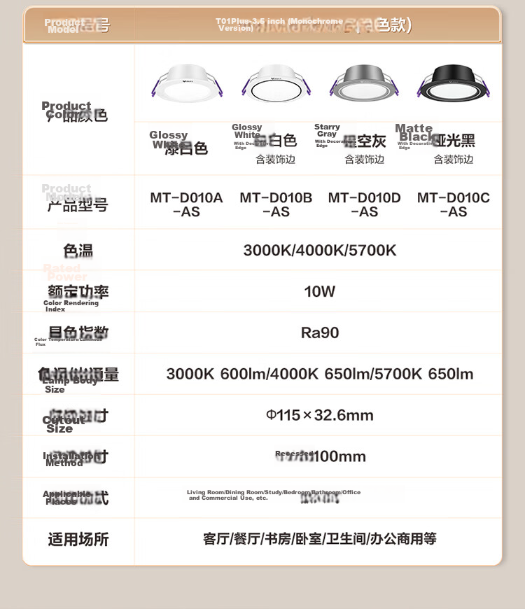 BULL LED Metal Downlight MT-K007A-AS White Paint 7W 3.5 Inch 5700K Cool White Cutout 85-100mm 21