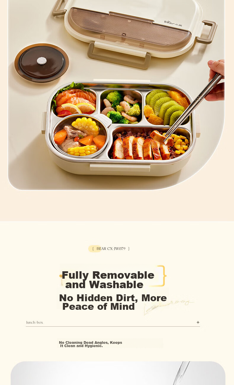 Bear 316 Stainless Steel Lunch Box Large Capacity Portable Bento Box Dishwasher Safe JW079 13