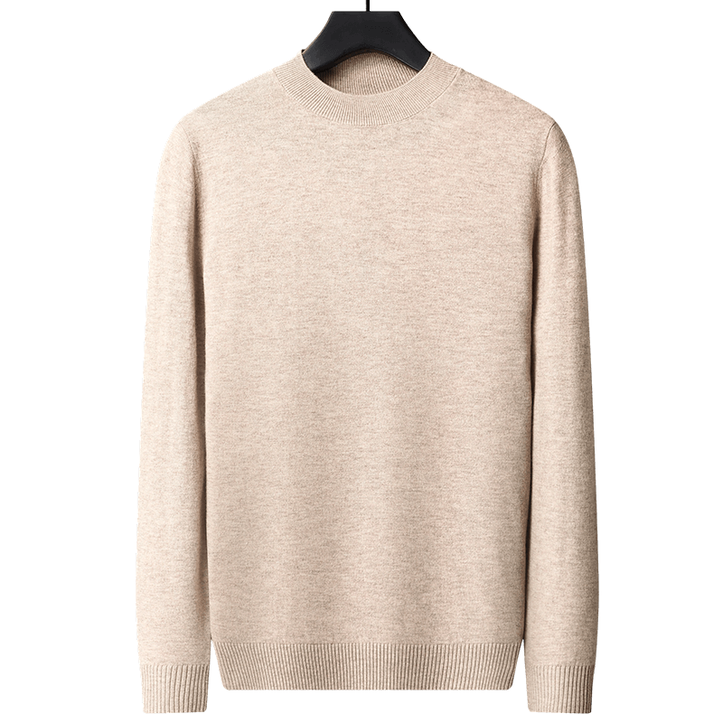 Hengyuanxiang Men's Thickened 100% Pure Wool Sweater Autumn Winter Mid-High Collar Warm Knitwear
