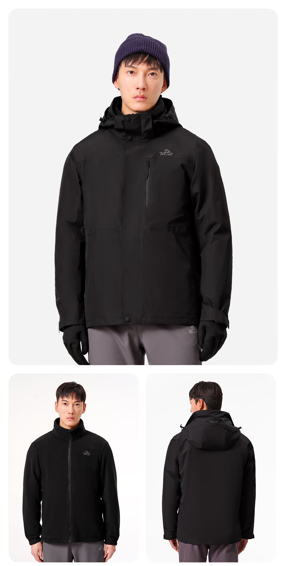 Pelliot Mountain Classic 2.0 3-in-1 Waterproof Jacket Unisex Spring Autumn Warm Coat Jacket 11340105 Blue S 20