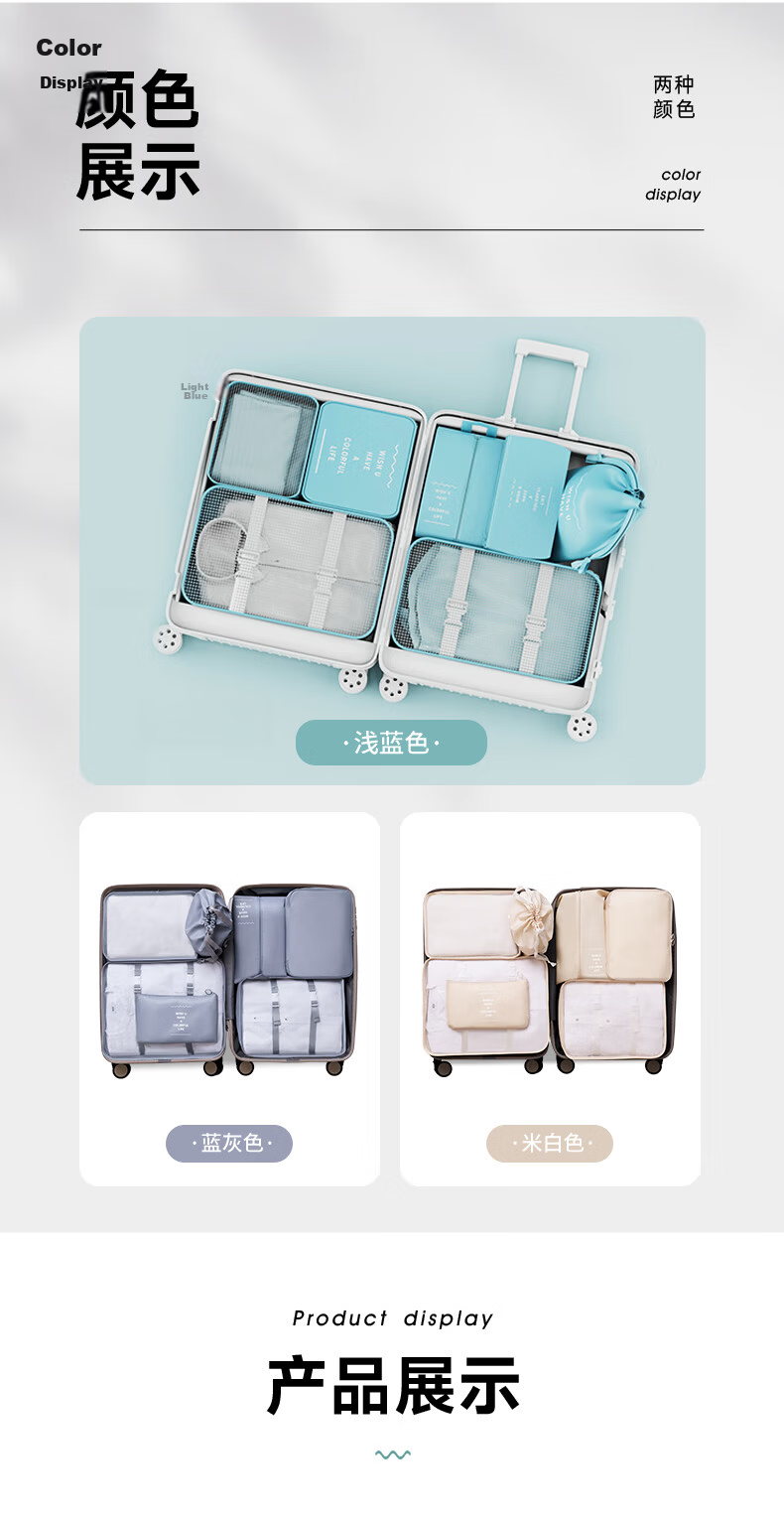 Baicaoyuan Travel Storage Bag 7-Piece Set Thickened Waterproof Oxford Cloth Classification Storage Lazy Suitcase Organizer Bag Lake Blue 6