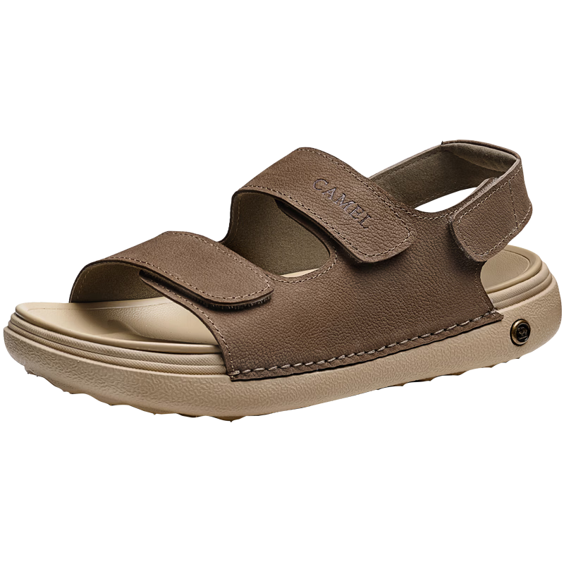 CAMEL Summer Retro Leather Sandals Men G16M545048 Khaki Size 43