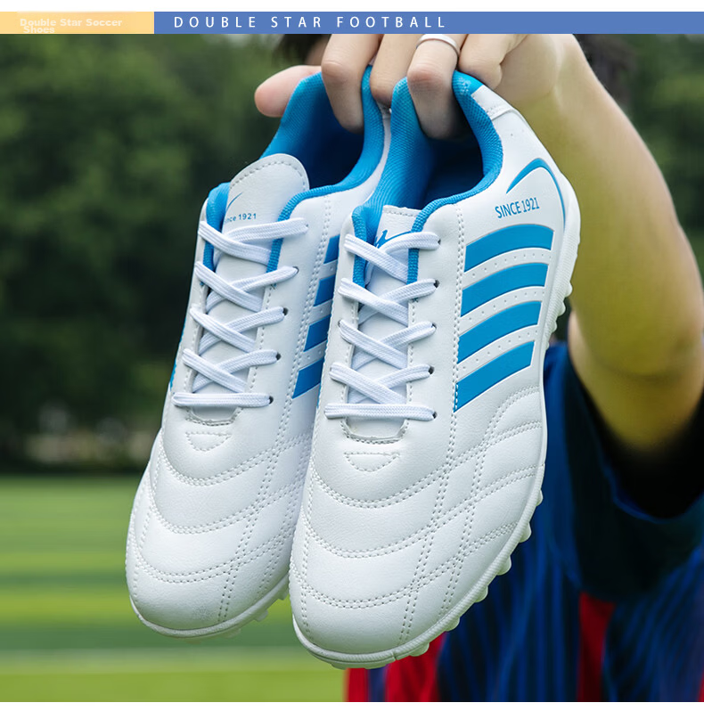 Shuangxing Men's Football Shoes Professional Adult Durable Lightweight Comfortable TF Soccer Cleats White Platinum 41 25