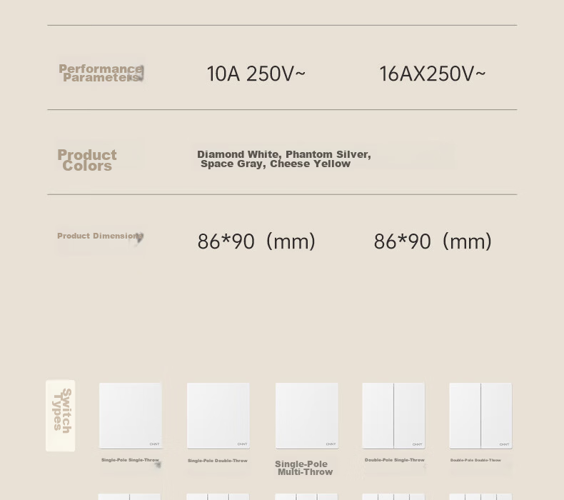 CHNT Switch Socket No-Paint Cream Style Large Panel Concealed Socket X1M Three-Hole 16A Socket Cheese Yellow 33