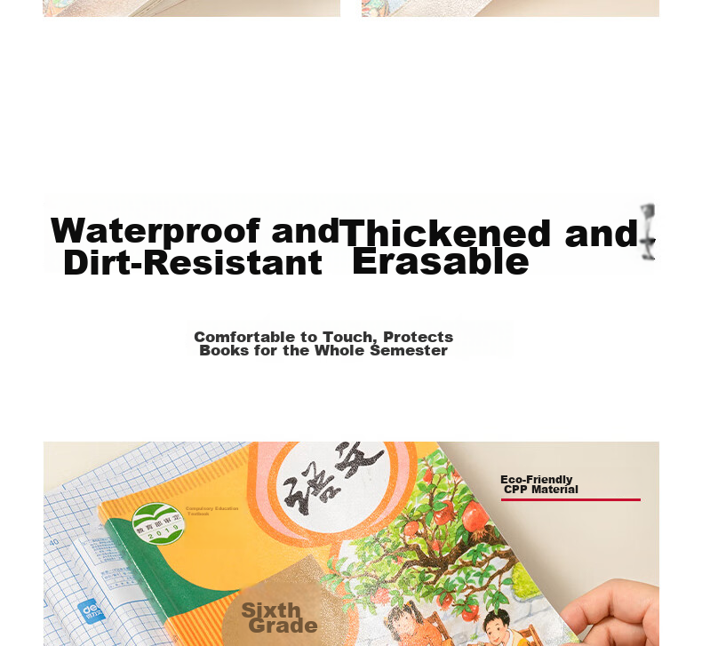 Deli 40 Sheets Multi-Size Transparent Book Covers with 48 Name Labels, Self-Adhesive, Eco-Friendly Frosted Waterproof Book Jackets for Elementary School Students 8