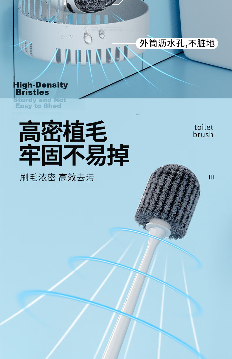 Grace Toilet Brush with Base, Wall-Mountable, Drip-Dry, No Water Accumulation, Bathroom and Squat Toilet Cleaner, No Dead Angles 4