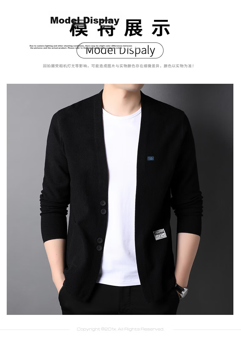 Hengyuanxiang Men's Knitted Cardigan Sweater Jacket Trendy Youth Pocket Shawl HJ172 Dark Gray 170/88A 8