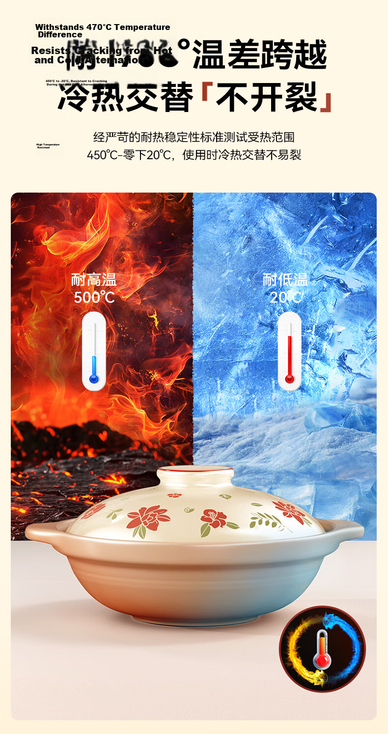 Royalstar High-Temperature Resistant Clay Pot Soup Stew Pot 2.3L with Flower Lid for Gas Stove 5