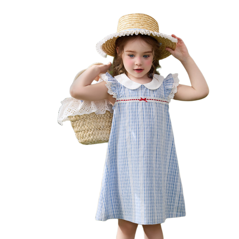 ASK JUNIOR Children's Summer Dress with Short Sleeves, Vacation Dress for Girls, Princess Dress, Little Girl's Dress