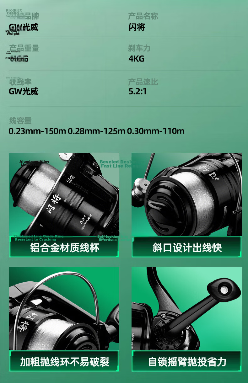 GW 1.8m Flash General Straight Handle Spinning Reel Lure Rod Set ML Medium Light Versatile Lure Fishing Rod Smooth Rod Fishing Gear 8