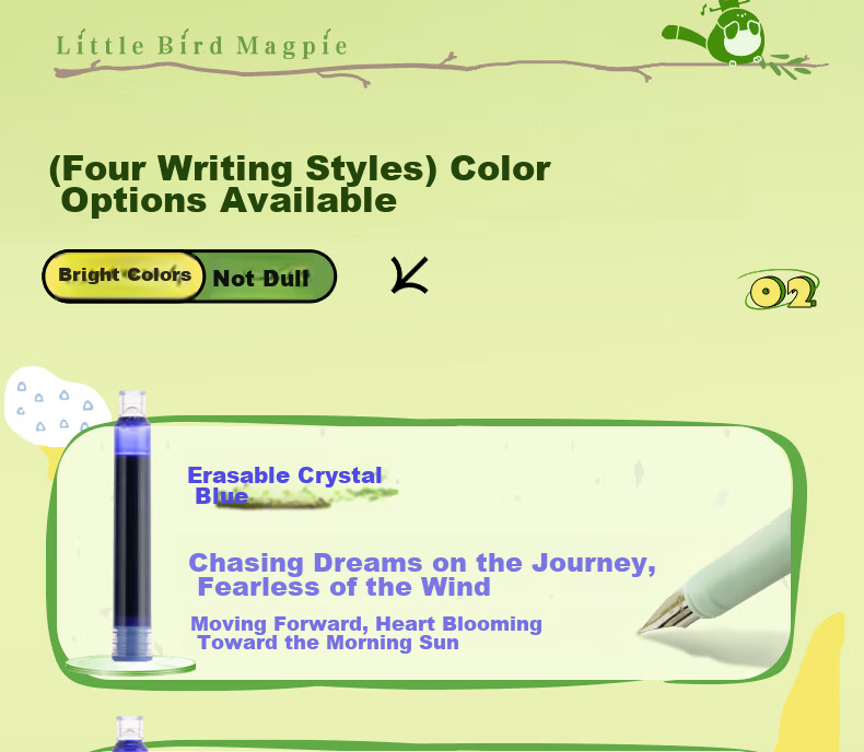 M&G Stationery Little Magpie EF Nib Fountain Pen Set (1 Fountain Pen + 2 Erasable Pure Blue Ink Cartridges, 3.4mm) Student School Writing Pen HAFP1759 Light Green 8
