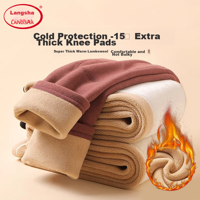 LangSha Women's High-Waist Fleece-Lined Thermal Leggings Thickened Knee Patch Lambswool Extra Warm Cold-Resistant Cotton Pants