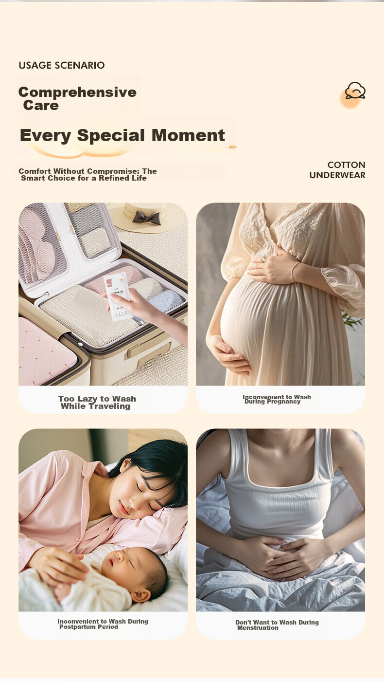 Baicaoyuan Disposable Cotton Women's Sterilized Maternity Postpartum Menstrual Period Wash-Free Daily Use Travel 5-Pack XXL Underwear 19