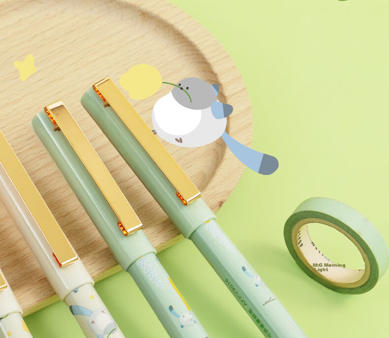 M&G Stationery Little Magpie EF Nib Fountain Pen Set (1 Fountain Pen + 2 Erasable Pure Blue Ink Cartridges, 3.4mm) Student School Writing Pen HAFP1759 Light Green 6