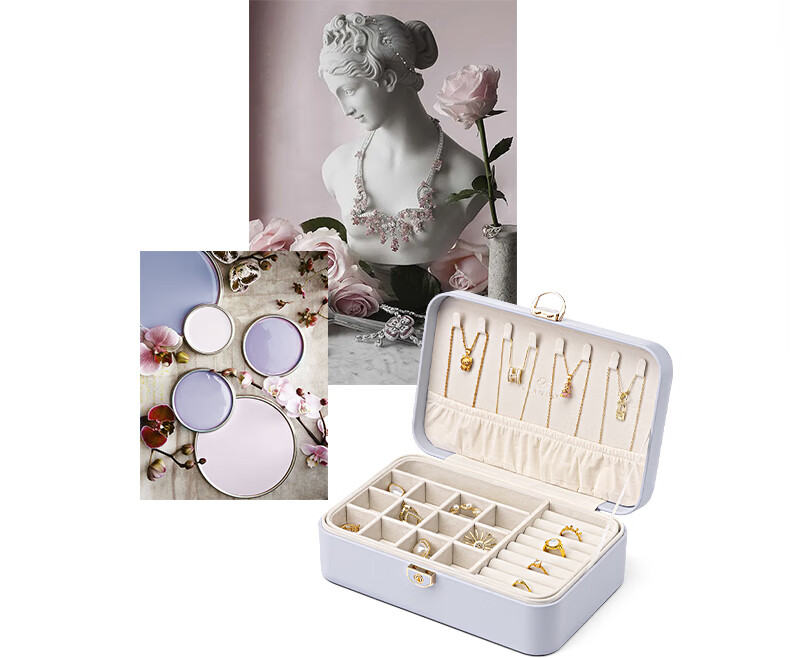 VLANDO Portable Double-Layer Lockable Jewelry Box, Travel Anti-Oxidation Earring Necklace Storage Box, High-End Luxury Mid-Autumn Festival Gift 3