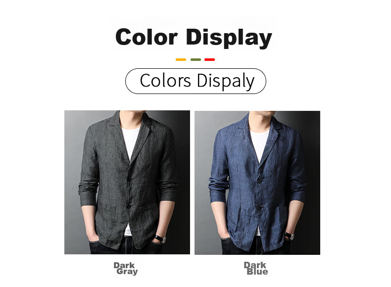 ROMON 100% Pure Linen Men's Blazer Spring Autumn Casual Solid Color Single-Breasted Slim Fit Korean Style Lightweight Jacket 6