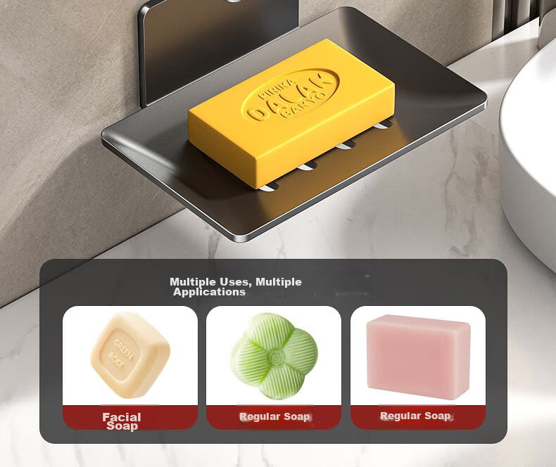 Baihan Bathroom Soap Dish, Wall-Mounted Storage Box, Suction Cup Soap Holder, Wall-Mounted Organizer, No Drilling Required, Drainage 5