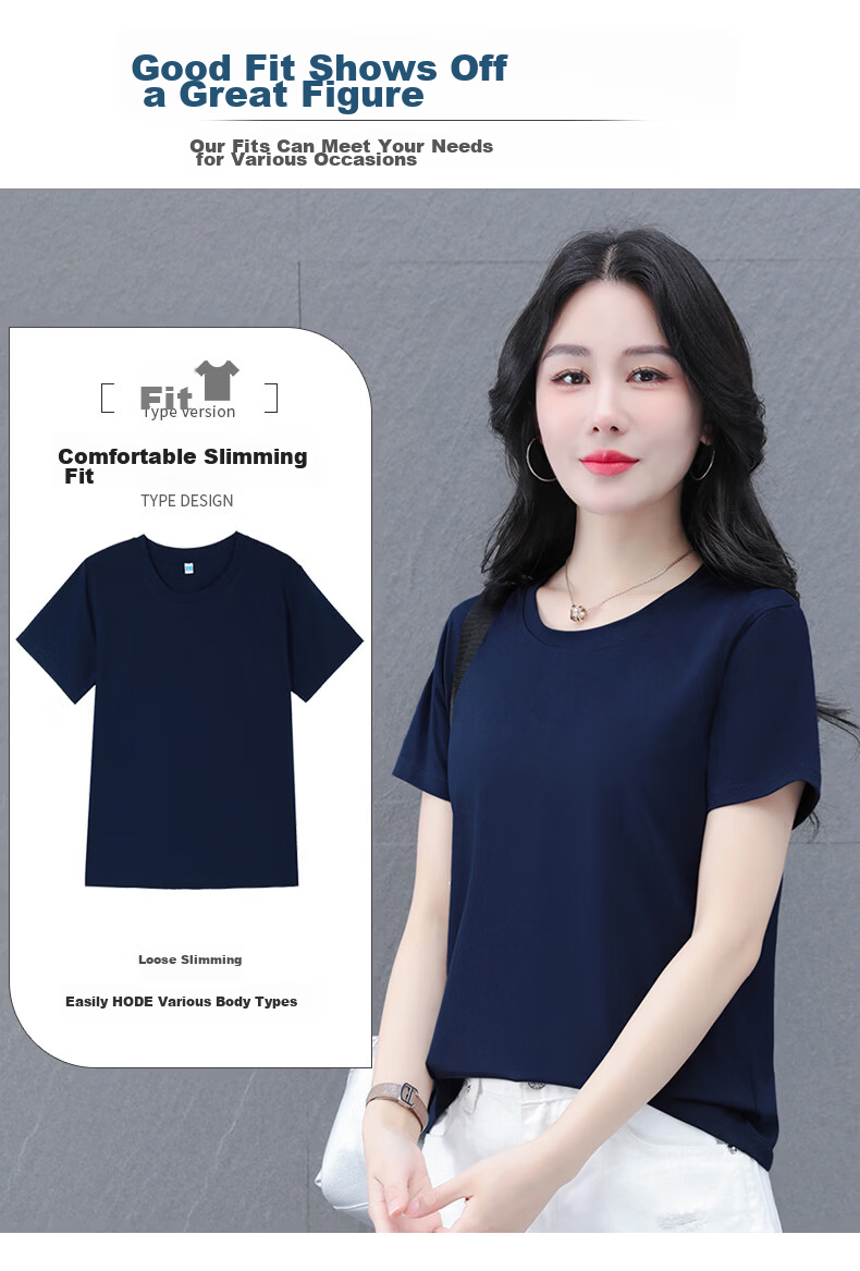 Shuangxing Pure Cotton Short Sleeve T-Shirt Women Summer Regular Shoulder Basic Solid Color Casual Middle-aged Plus Size Slim Fit Top Khaki L 5