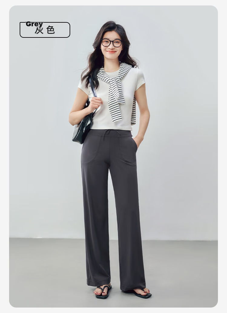 JD Jingzao Women's Casual Straight-Leg Pants 2026 New Loose Slim High-Waist High-Elasticity Pants Black M 23