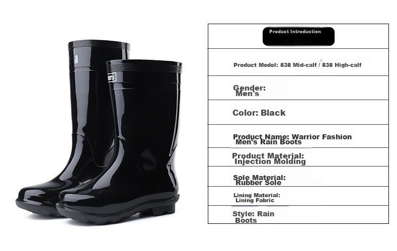 Huili Men's Stylish Rain Boots, Waterproof Outdoor Non-Slip Wear-Resistant HL838 Tall Black Boots Size 42 2