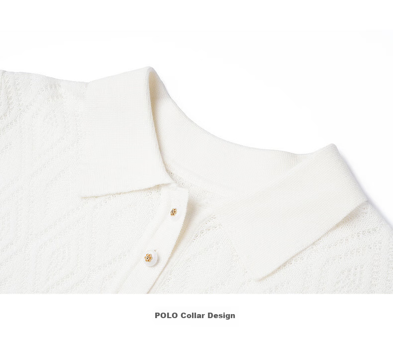 Olrain Summer New POLO Collar Commuter Rhombus Jacquard Knit Sweater for Women White L 18