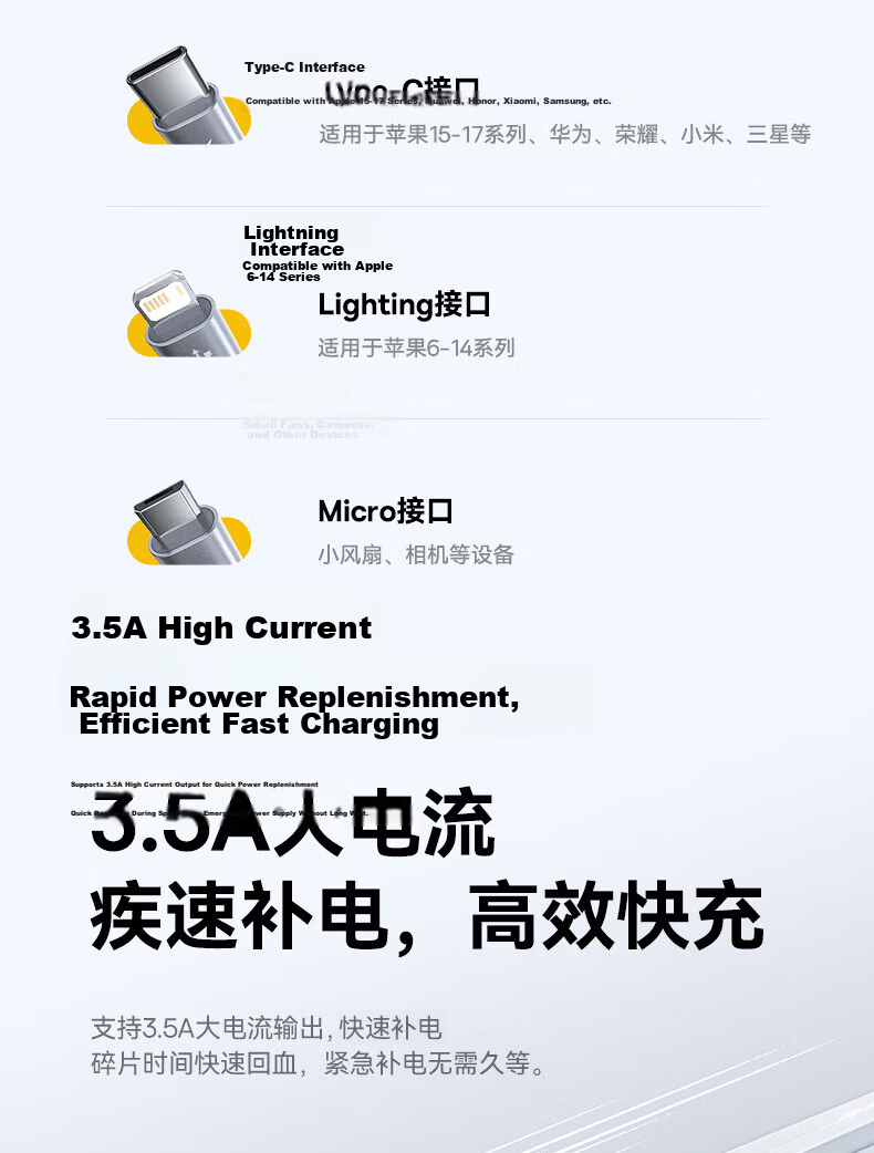 Baseus 3-in-1 Braided Charging Cable Type-C Apple Android 3.5A Fast Charge Multi-Device Cable for iPhone 17/16/15 Xiaomi Huawei Honor 1.2m Gray 6