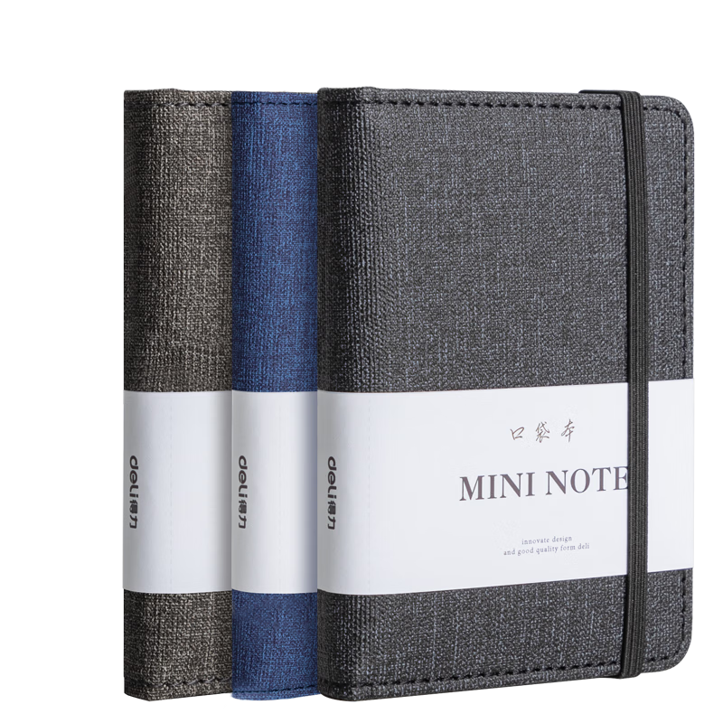 Deli Three-Pack A7 96-Page Portable Mini Notebook Cloth Cover Pocket-Sized Small Journal Assorted Colors 22238