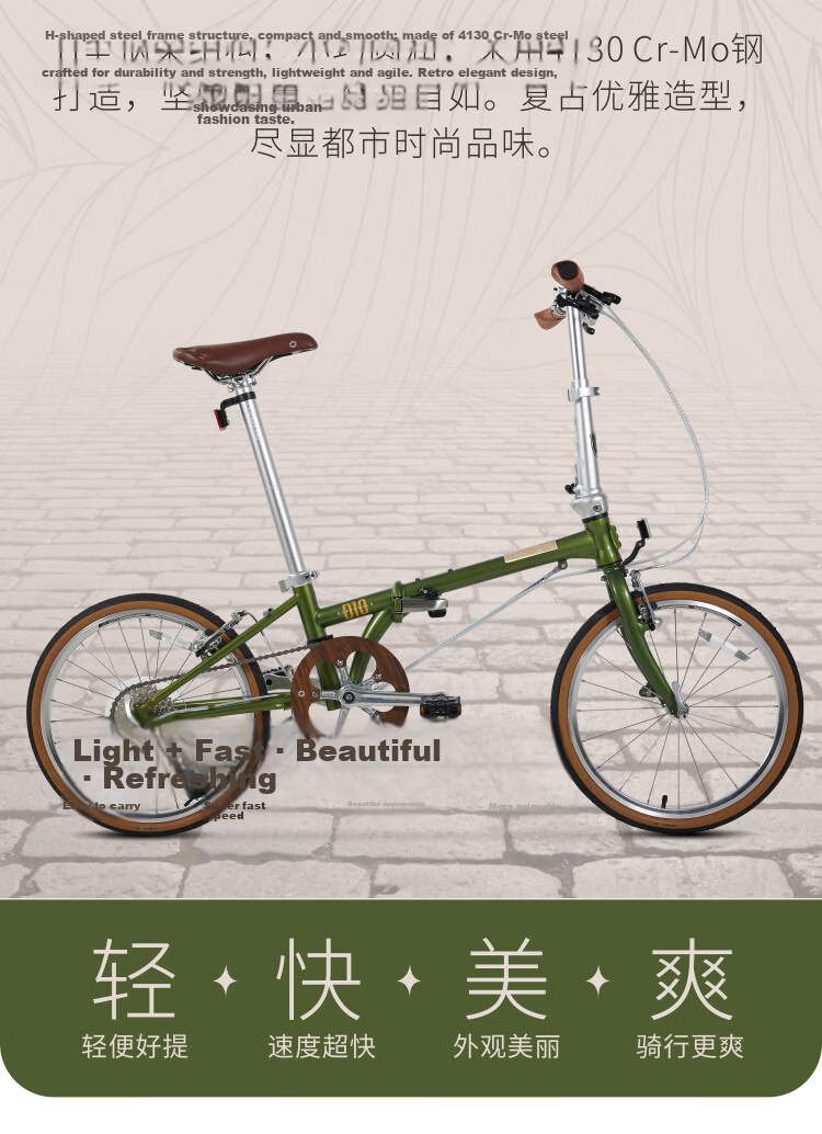 DAHON D10 Folding Bicycle, 20-Inch, 10-Speed, Adult Retro Bike HAC003, Olive Gree 4