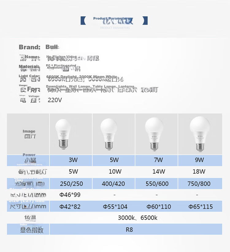 BULL LED Bulb, E27 Large Screw Base, Globe Bulb, High Brightness, 6W Cool White Light, 4000K 9