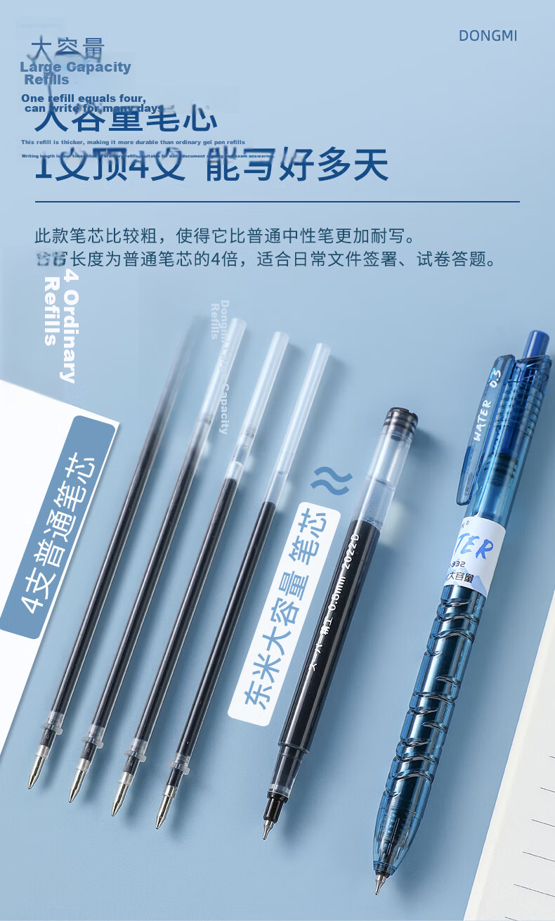 Dongmi Plastic Bottle Push-Type 0.5mm Neutral Pen CS Tip Smooth Ink Flow Anti-Slip Striped Grip Transparent Blue Barrel 12-Pack Signature Pen 3C Digital Low Price 3