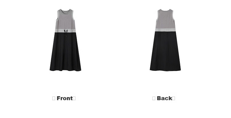 MT Relax Trio Summer Urban Colorblock Drawstring Crew Neck Sleeveless T-Shirt Style Long Dress for Women 18