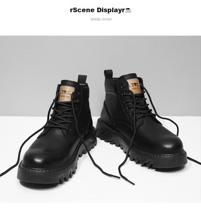 G.N.Shi Jia Men's Autumn Winter New Retro British Style Martin Boots Trendy Versatile Men's Work Boots Outdoor Motorcycle Leather Boots 16