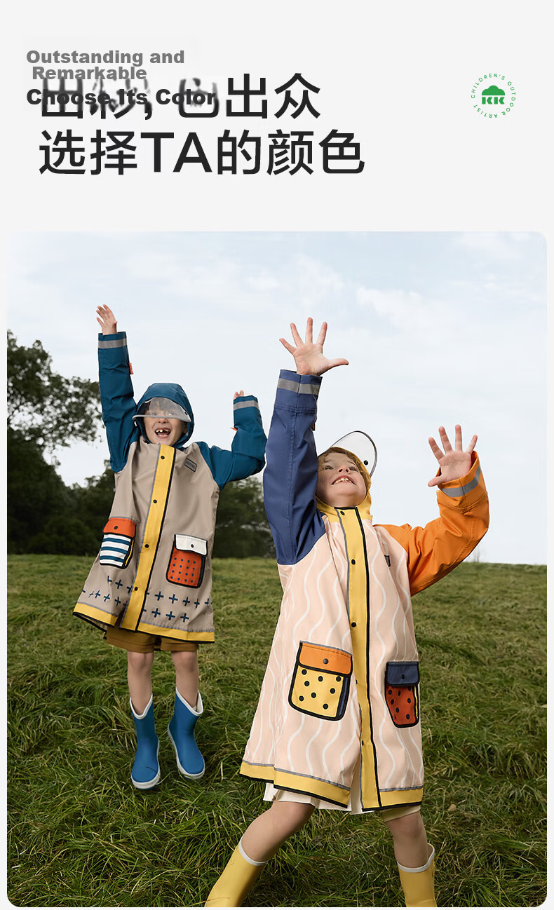 Kocotree Children's Raincoat with Backpack Space, Waterproof Thickened Rain Jacket, Full Body Rain Poncho for Boys And Girls, Windproof Fashionable Raincoat 22