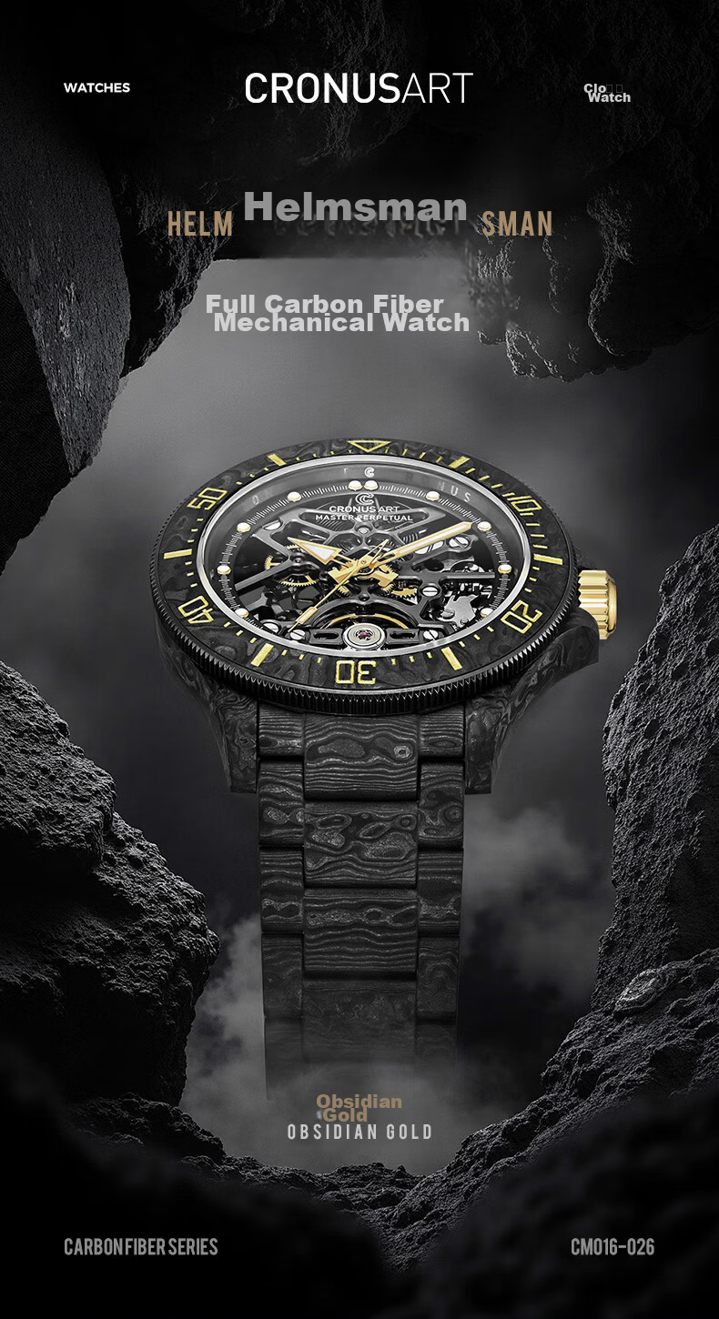 CRONUSART Kluos Full Carbon Fiber Men's Automatic Mechanical Watch Business Hollow Luminous Wristwatch 1