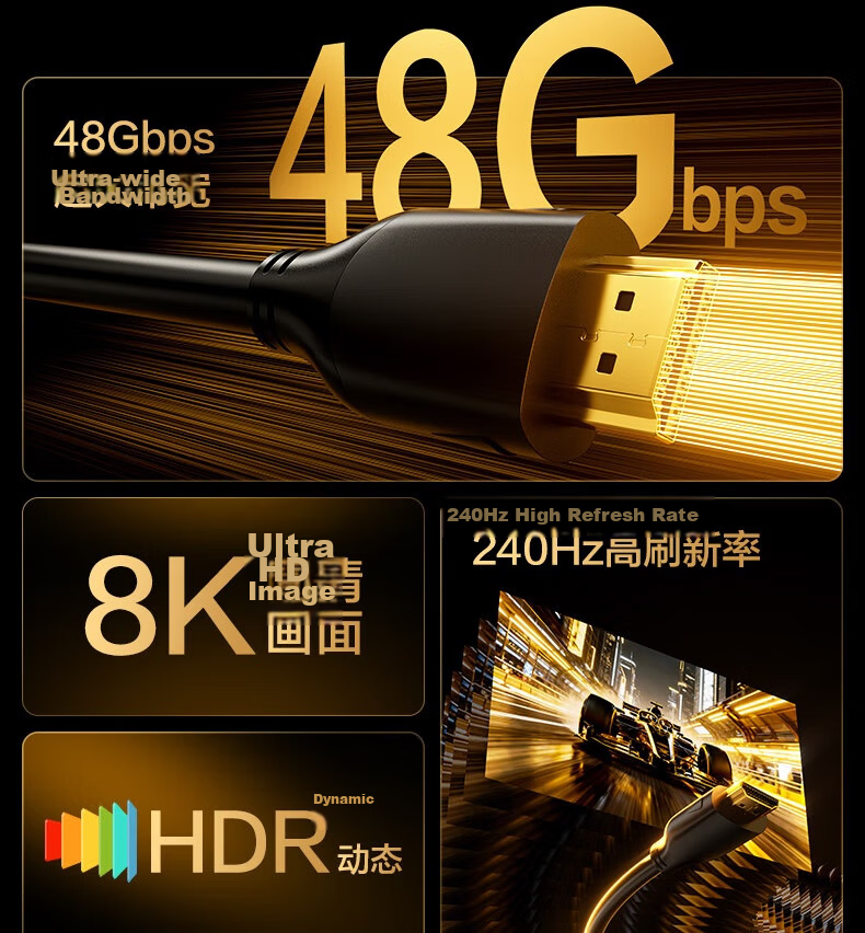 Deli HDMI Cable 2.1 Version 2m 8K60Hz 4K240Hz High-Definition Video Cable Compatible with HDMI 2.0 Laptop TV Monitor Projector AJ21H-20 3