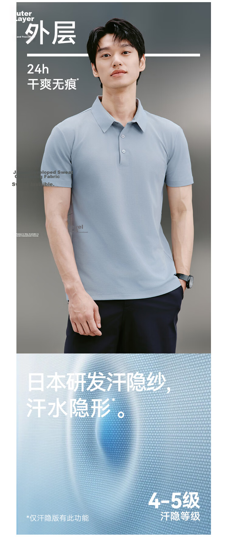 JD Jingzao 300 Sunscreen Quick-Dry Summer Sports T-Shirt Men Polo Shirt Seamless Casual Running Short Sleeve Seafoam Blue L 8