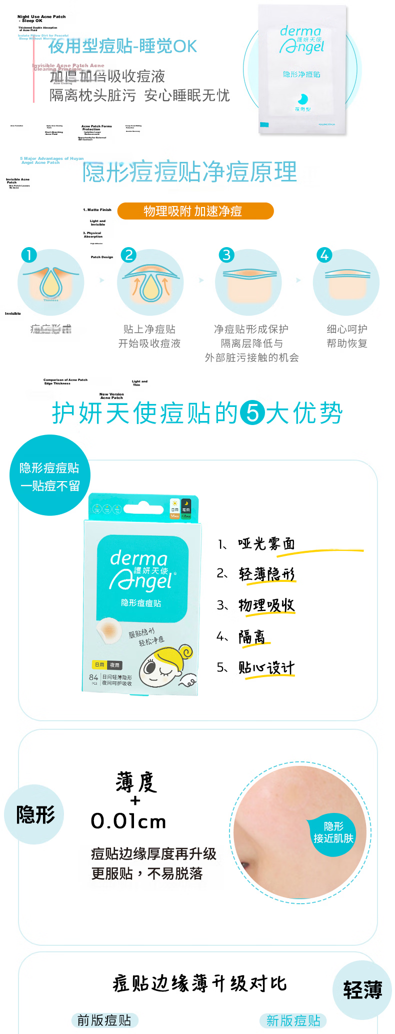 DermaAngel Invisible Acne Patch Day & Night Mixed 18 Patches x2 Ultra-Thin Hydrocolloid Acne Cover Makeup-Friendly Pollution Barrier 6