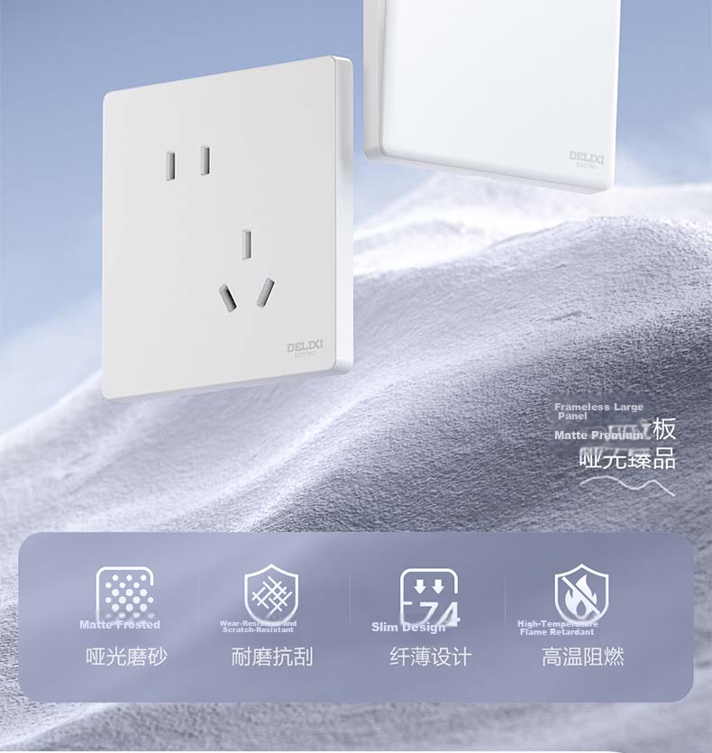DELIXI Switch Socket CD806 Matte Frosted Cream Style Large Panel Category 6 Computer Socket Jade White 3