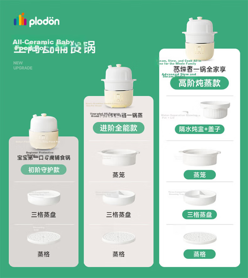 PLODON Upgraded High-Pressure Baby Food Cooker Dual Inner Pot Multi-Age Baby Porridge and Rice Pressure Cooker 3