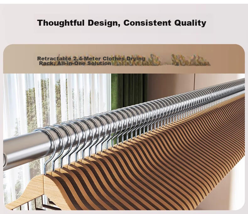 Jing Jiayi Heavy-Duty Folding Telescopic Single Rod Floor Clothes Drying Rack for Home Balcony 4