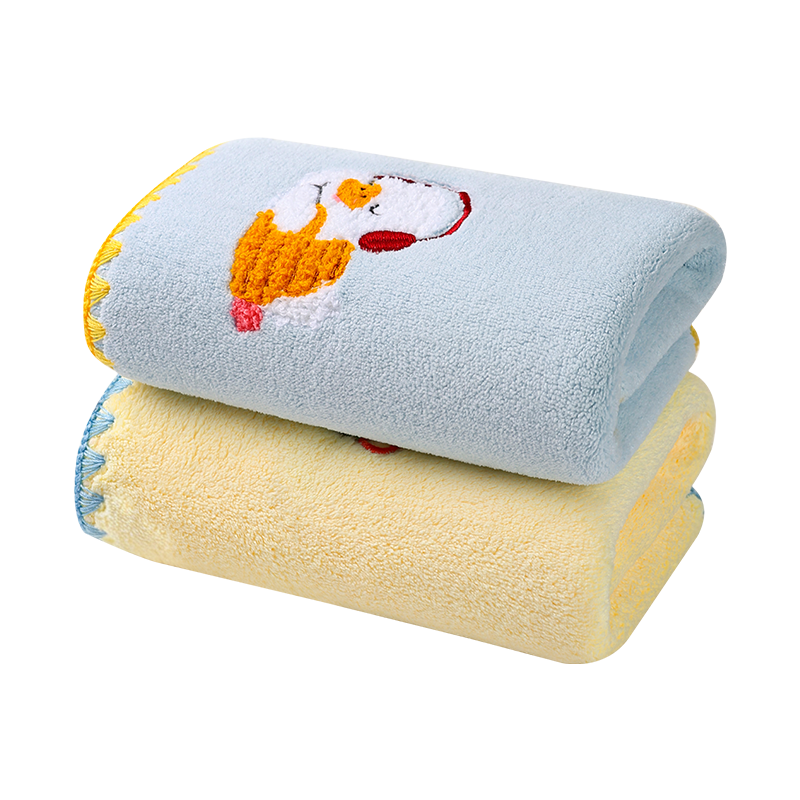 MINISO Antibacterial Home Towel 10A Soft Absorbent Cartoon Hand Towel Face Towel 2-Pack Yellow+Blue