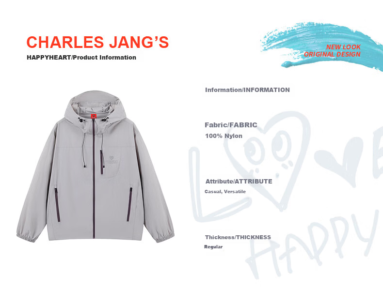 Charles Peach Heart Summer Outdoor Hooded Couple Sun Protection Jacket UPF50+ Lightweight Breathable Casual Unisex Ivory White XS 5