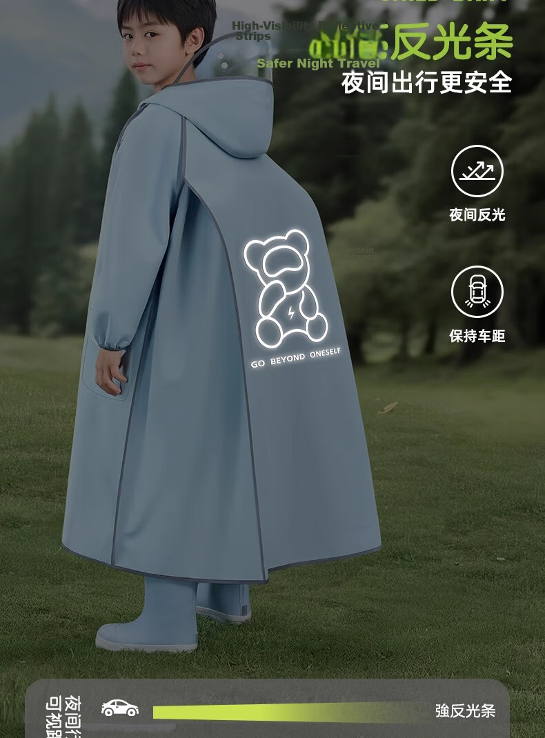 Beimei Children's Raincoat Long Full-Body Waterproof Raincoat for Boys and Girls Junior High and Elementary School Students Bicycle School Rain Poncho for Older Kids 11